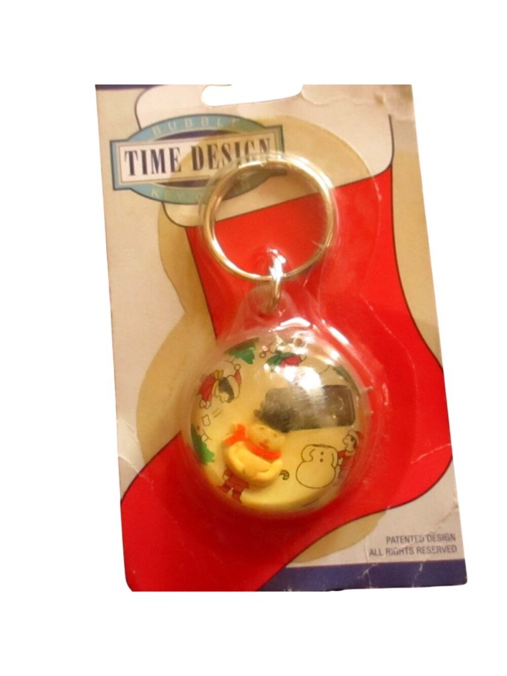 NOS TRUE VTG TIME DESIGNS BUBBLE WATCH SNOWMAN KEYRING/KEYCHAIN/FOB